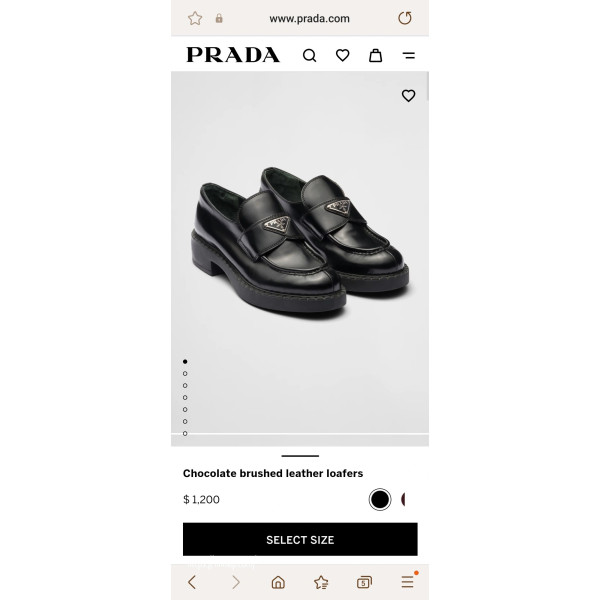 PRADA 초콜릿 브러시드 가죽 로퍼