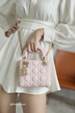 MINI LADY DIOR 백 클라우드 핑크 까나쥬 양가죽