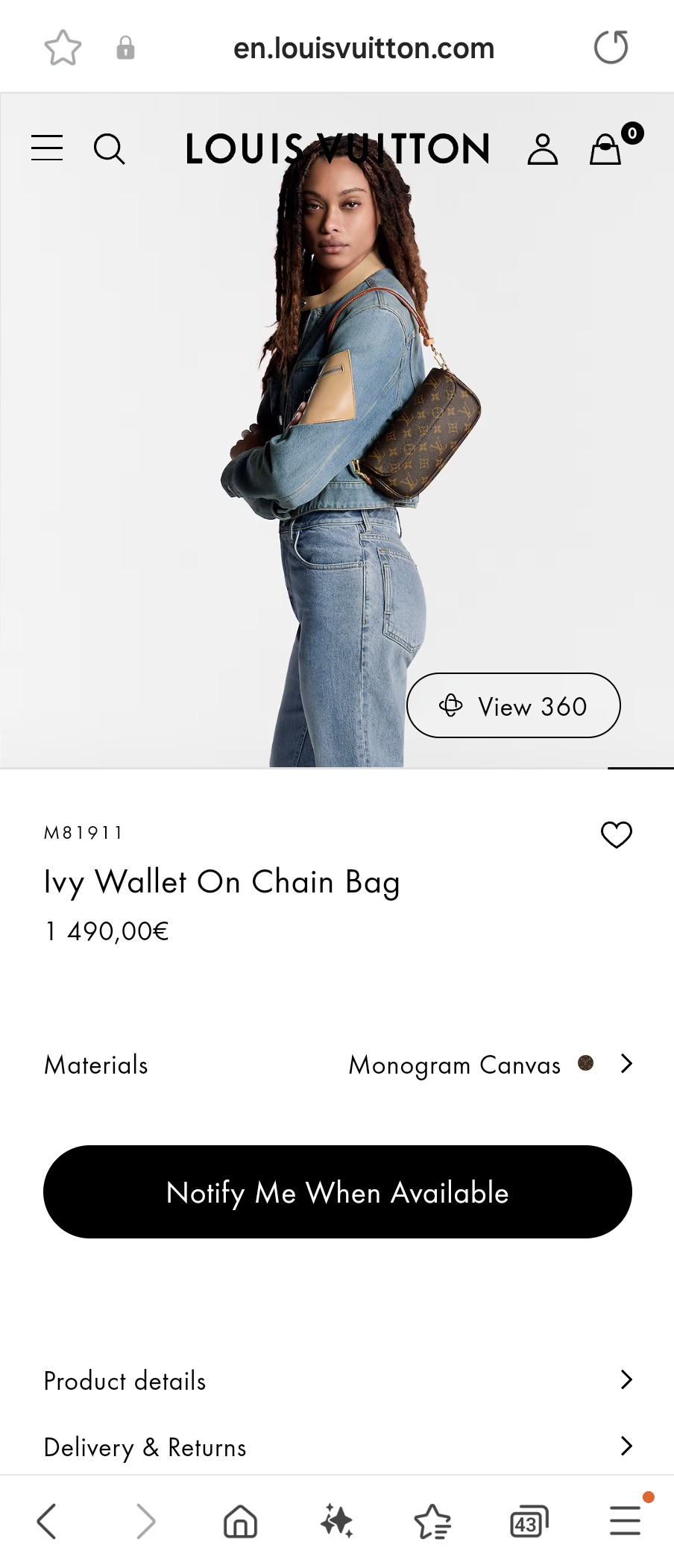 루이비통 M81911 아이비 월렛 온 체인 백