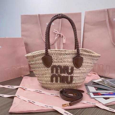 미우미우 5BG273_2DDH_F0A5T_V_OOO 우븐 패브릭 토트백 베이지/코냑 M1