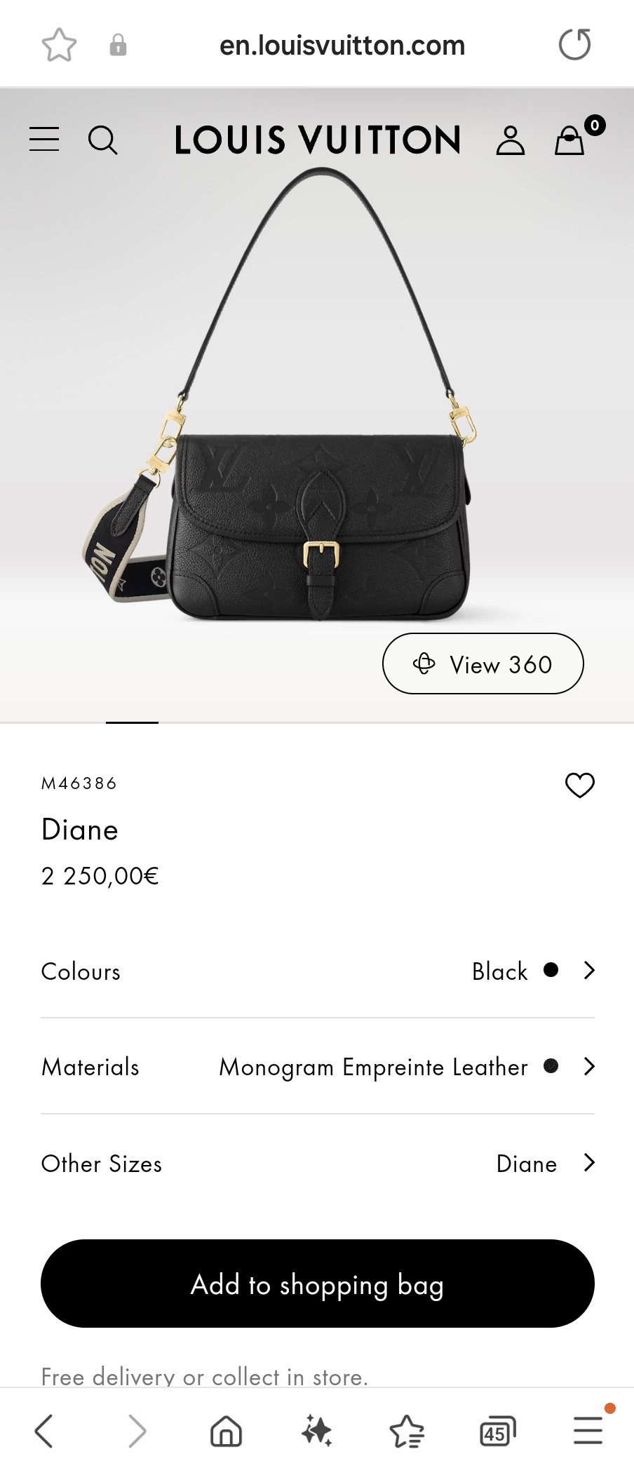 루이비통 M46386 다이앤 블랙 LV1