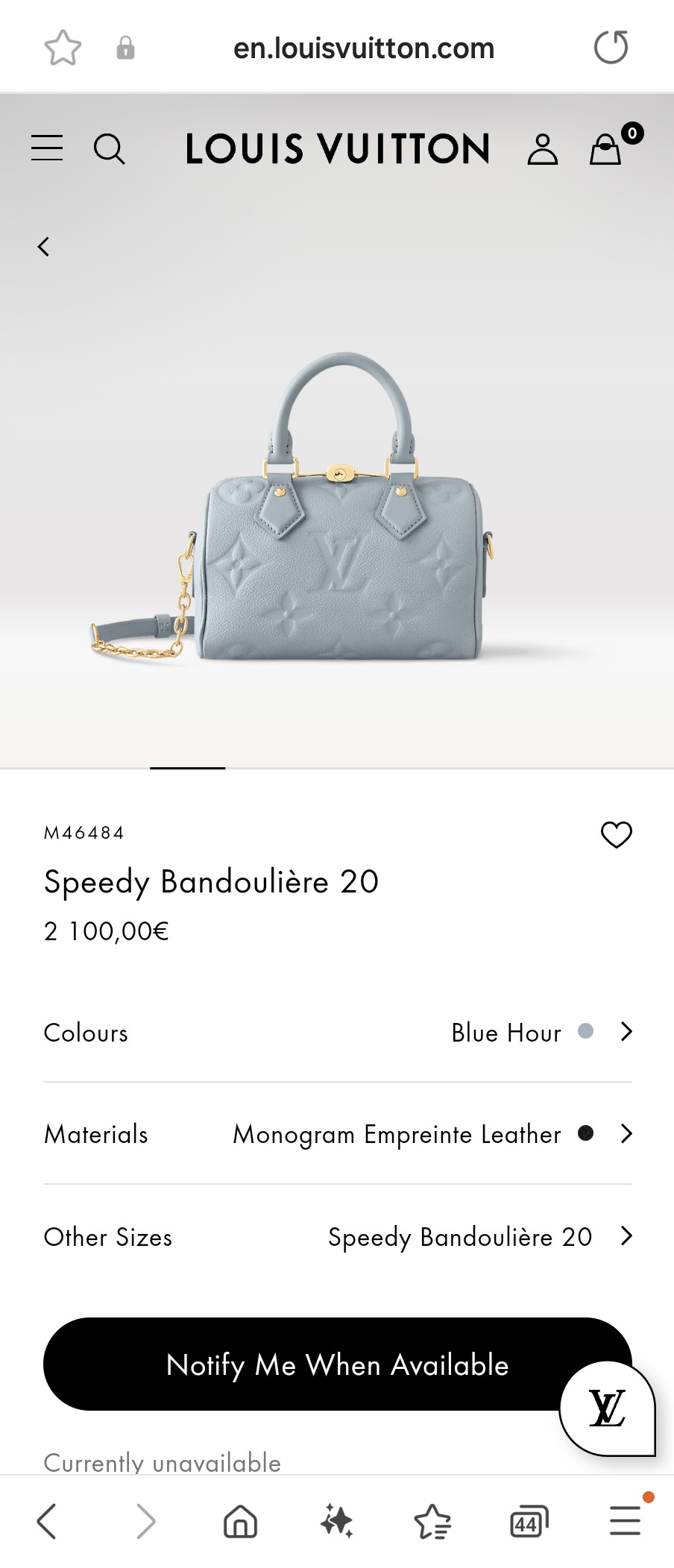 루이비통 M46484 스피디 반둘리에 20 블루 아워 Lv1