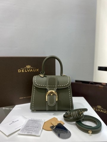 Delvaux Brillant Mini Surpiqué 그레인 송아지 가죽 카키