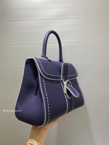 Delvaux Brillant MM Surpiqué 그레인 송아지 가죽 블루