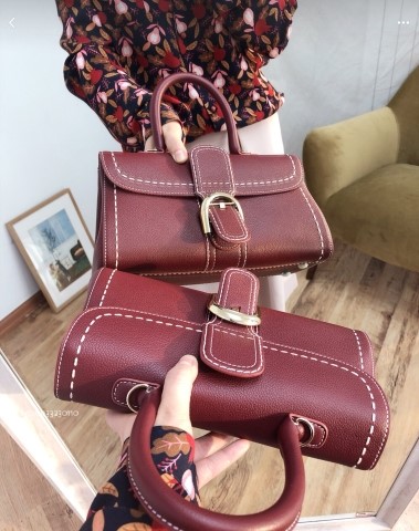 Delvaux Brillant PM Surpiqué 그레인 송아지 가죽 보르도