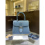 Delvaux Brillant PM Surpiqué 그레인 송아지 가죽 클라우드 블루