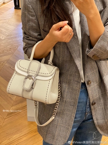 Delvaux Brillant PM Surpiqué 그레인 송아지 가죽 화이트