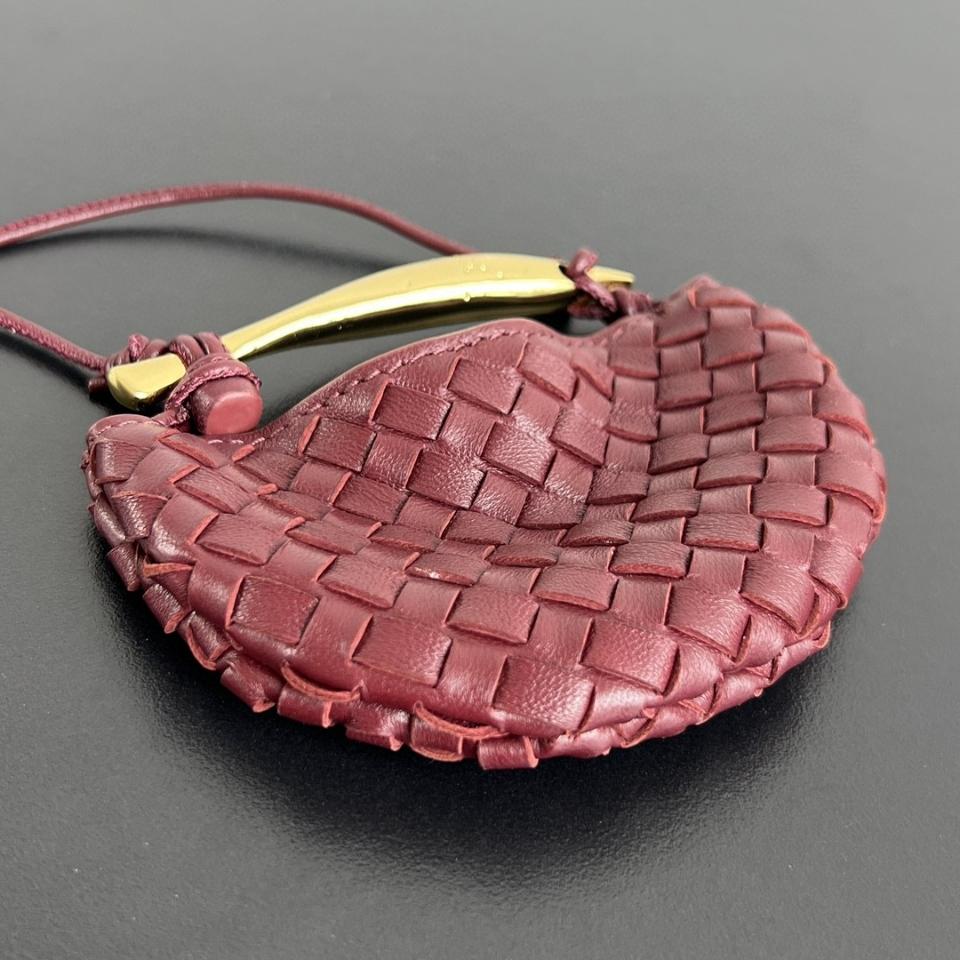 보테가 베네타 가방 참, 버건디 가죽, 836834, 10x7x1.5cm